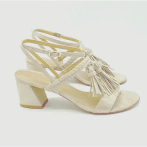 A7 Auth STUART WEITZMAN Nude Suede Braided Strap Block Heel Sandals Size 11 M